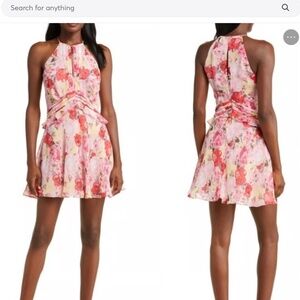 FLORET STUDIOS Floral Ruffle Waist Mini Dress